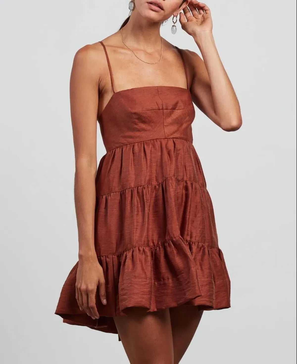 Shona Joy Elsa Tiered Mini Dress Gingerbread Size 8 - Image 2