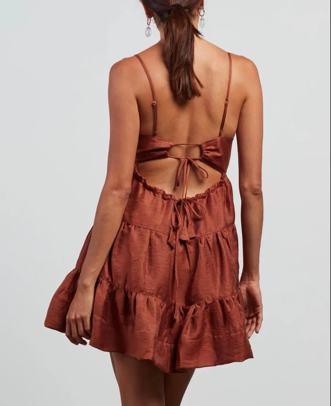 Shona Joy Elsa Tiered Mini Dress Gingerbread Size 8 for rent on The Volte - main image