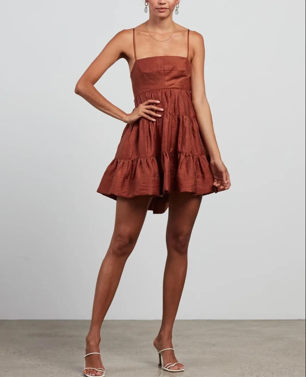 Shona Joy Elsa Tiered Mini Dress Gingerbread Size 8 for rent on The Volte - main image