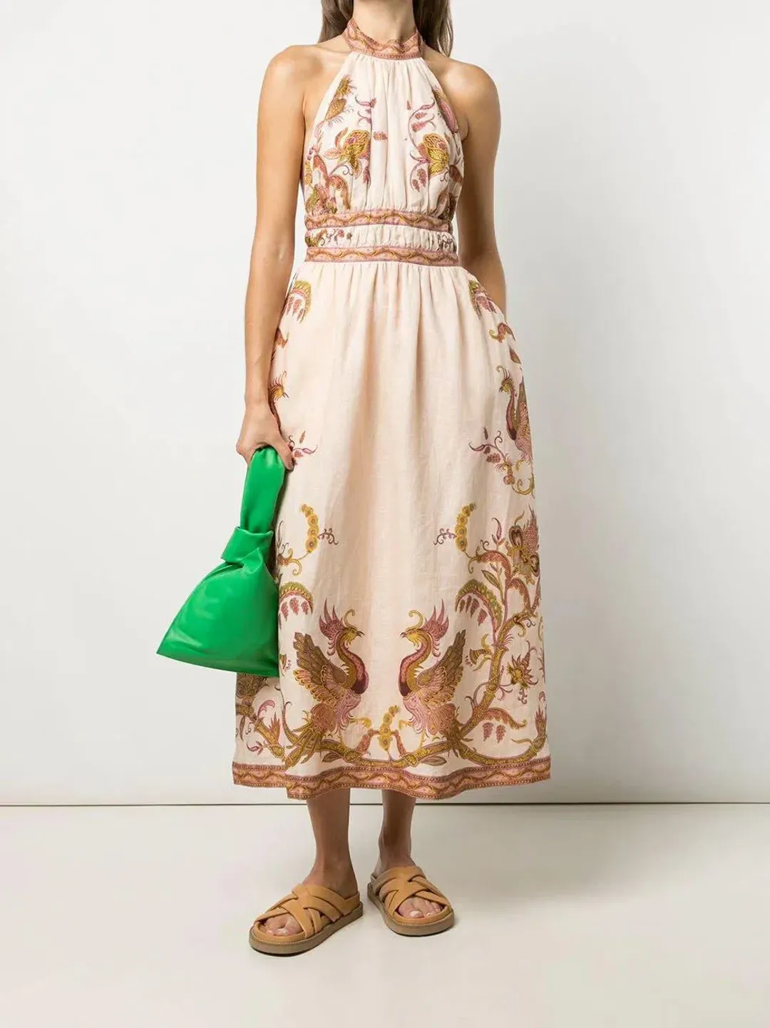 Zimmerman Cassia Halter Bow Midi Dress Print Size 6-8 for rent on The Volte - main image