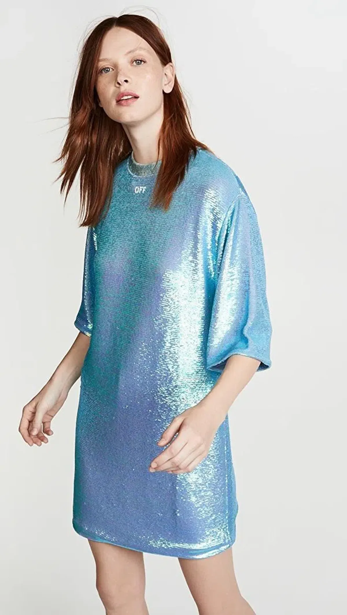 Off White Paillettes Sequin Mini Dress Blue Size 6 - Image 3