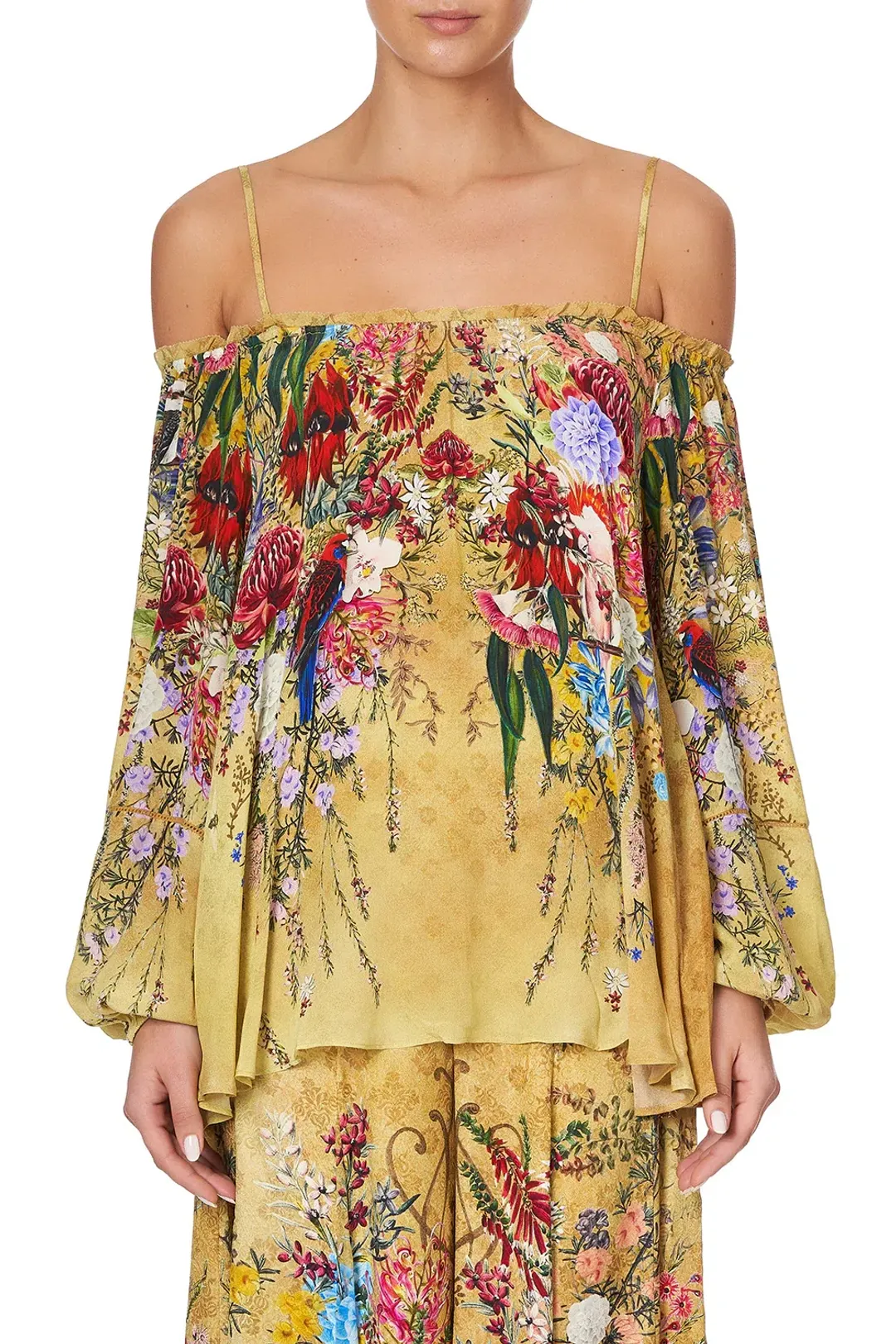 Camilla Among the Gumtrees Off Shoulder Halter Top and Maxi Skirt With Double Frill Set Print Size L for rent on The Volte - main image