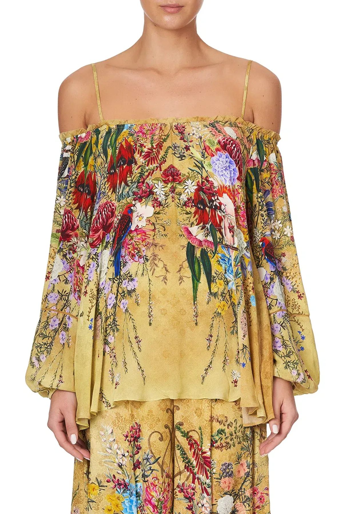 Camilla Among the Gumtrees Off Shoulder Halter Top and Maxi Skirt With Double Frill Set Print Size L - Image 1