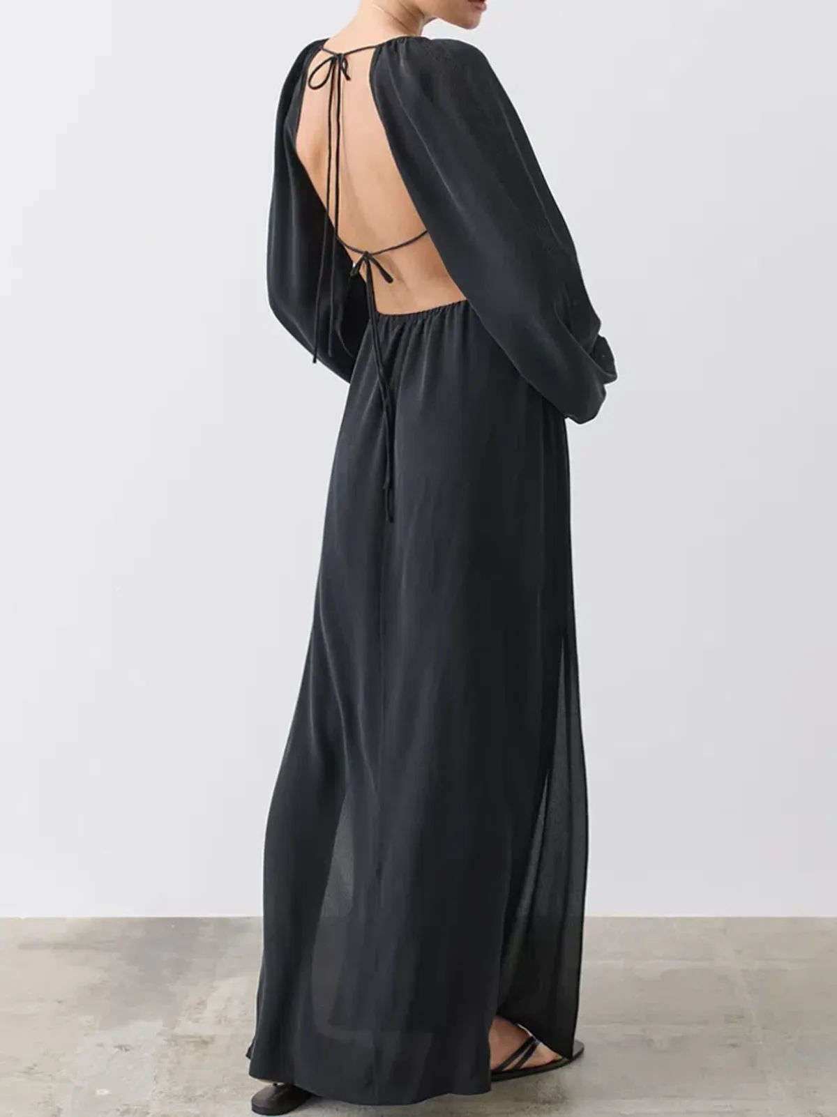 Joslin Lois Silk Maxi Dress in Sandwash Black - Image 3