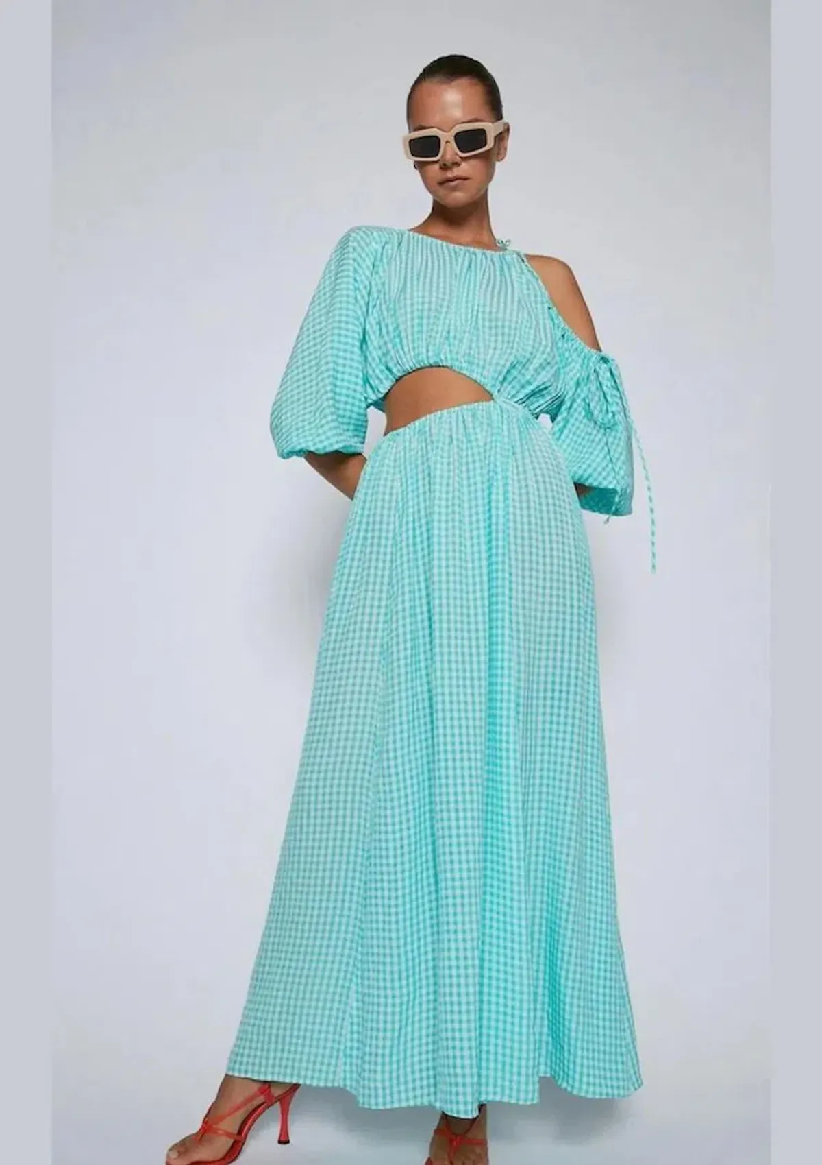 Scanlan Theodore Gingham Draw Cord Dress in Mint Size 8 - Image 5