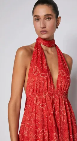 Scanlan Theodore Cotton Paisley Halter Dress Red Size AU 6 for rent on The Volte - image 3
