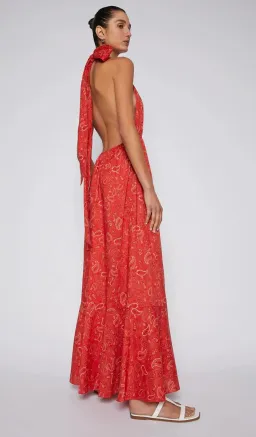 Scanlan Theodore Cotton Paisley Halter Dress Red Size AU 6 for rent on The Volte - image 4