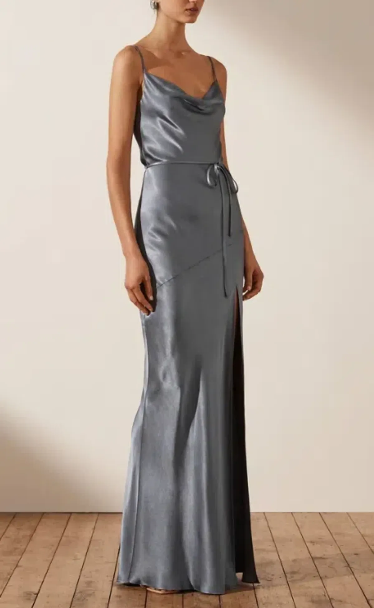 LA LUNE BIAS COWL MAXI DRESS - BLUE SMOKE for rent on The Volte - main image