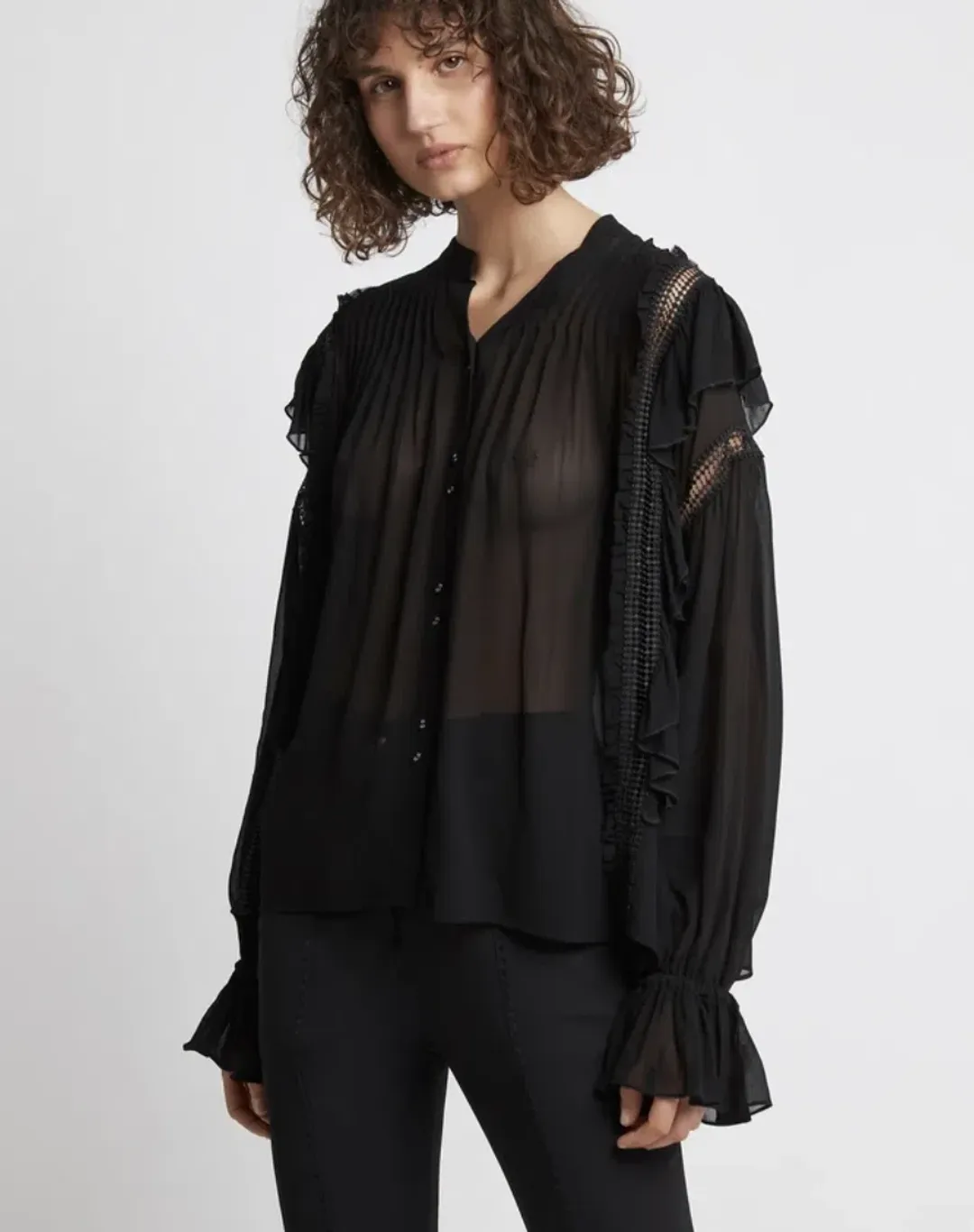 Aje Solitude Ruffle Blouse Black Size 8 for rent on The Volte - main image