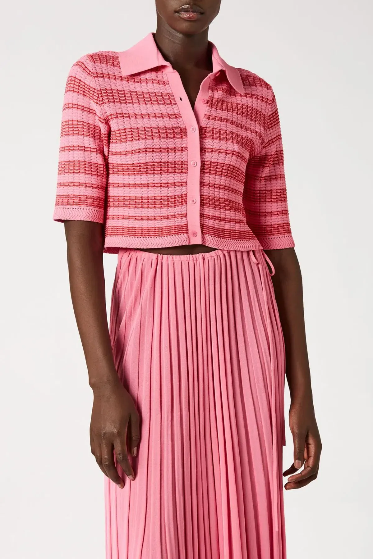 Scanlan Theodore Pleated Rib Stripe Crop Top Pink Size 8 - Image 2