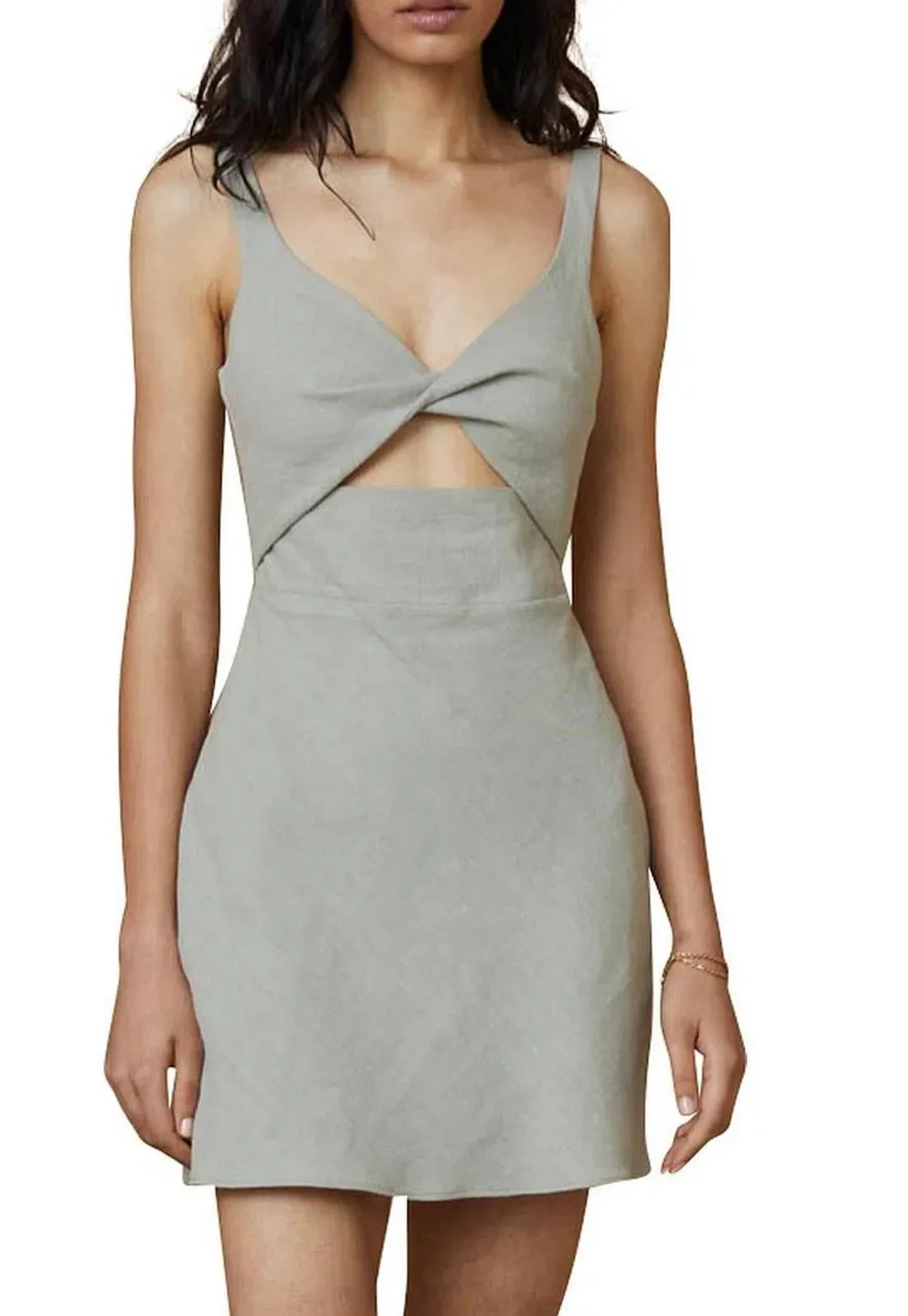 Bec & Bridge Phoebe Sleeveless Mini Dress Khaki Size AU 6 for rent on The Volte - main image