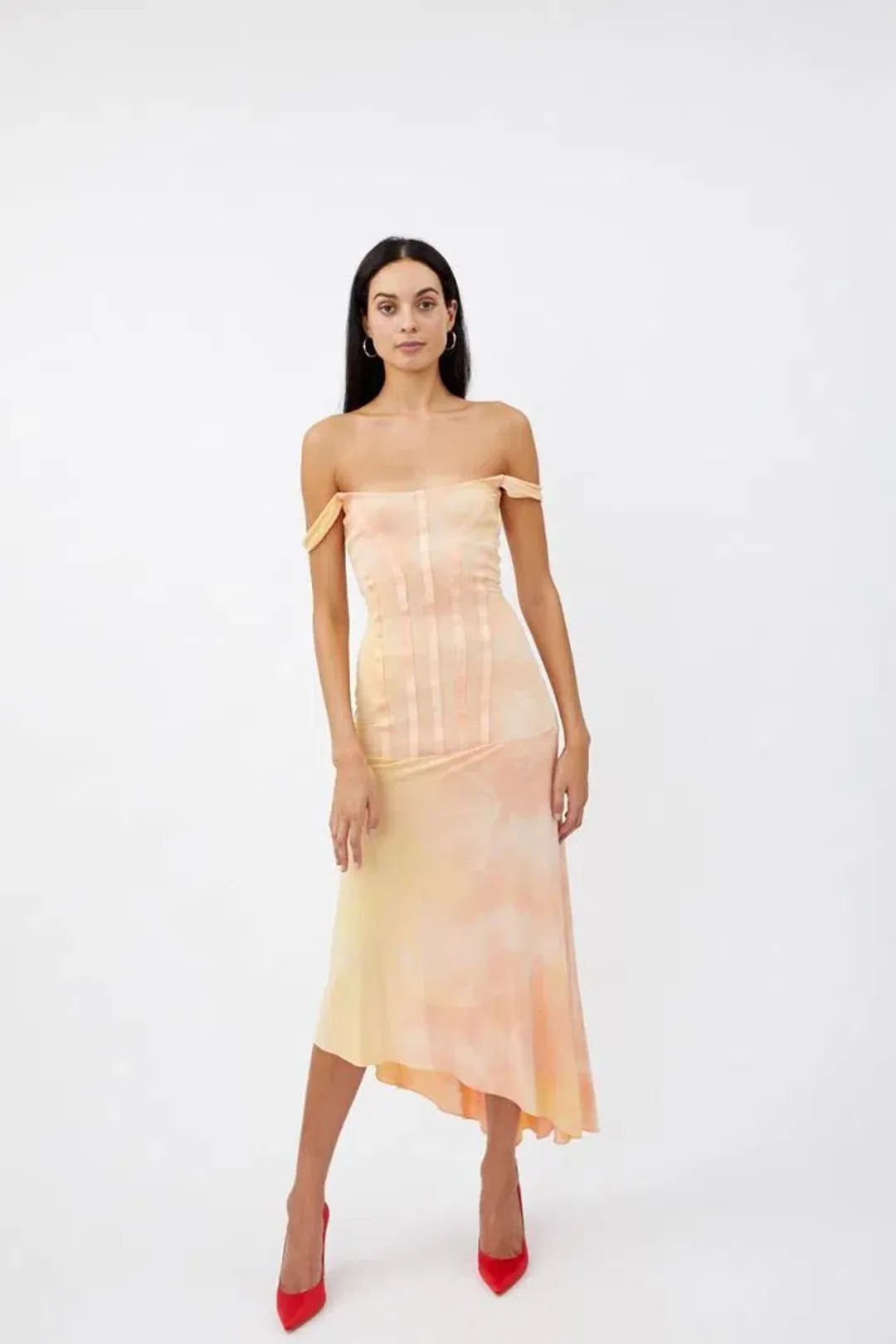 Ellery Odilon Off the Shoulder Dress Peach Size 10 for rent on The Volte - main image