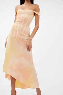 Ellery Odilon Off the Shoulder Dress Peach Size 10 for rent on The Volte - image 1