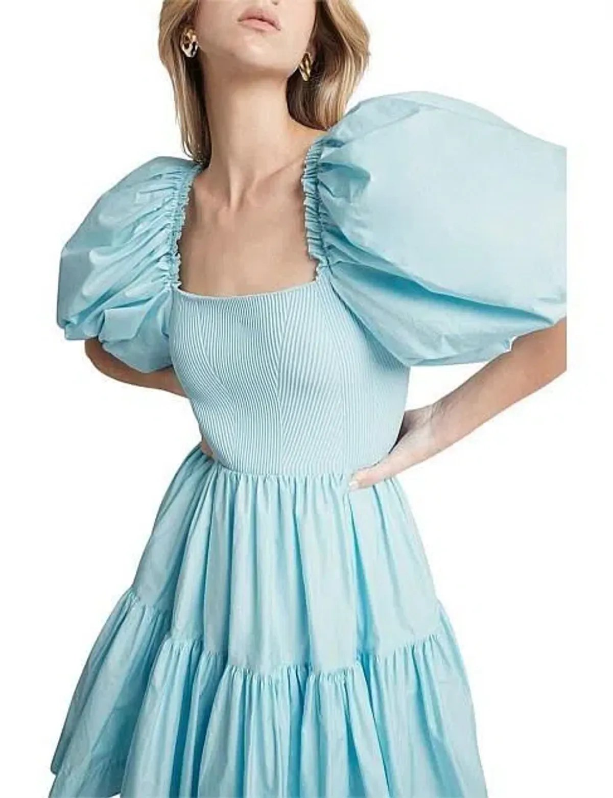 Aje Casa Puff Sleeve Mini Knit Dress Ice Blue Size 6 - Image 5