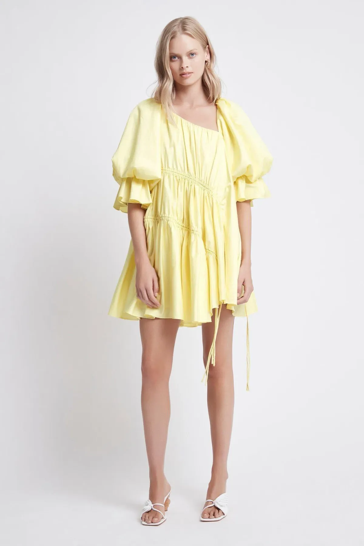 Aje Hushed Asymmetric Mini Dress Yellow Size 6 - Image 1