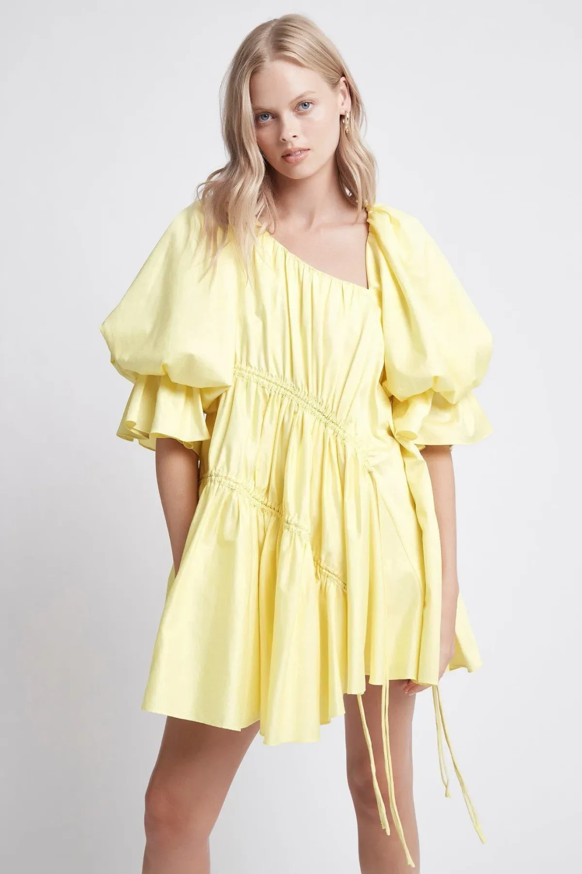 Aje Hushed Asymmetric Mini Dress Yellow Size 6 - Image 3