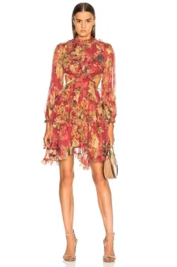Zimmermann Melody Lace Up Short Dress Burgundy/Floral Size 6 for rent on The Volte - image 1