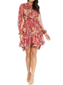Zimmermann Melody Lace Up Short Dress Burgundy/Floral Size 6 for rent on The Volte - image 4