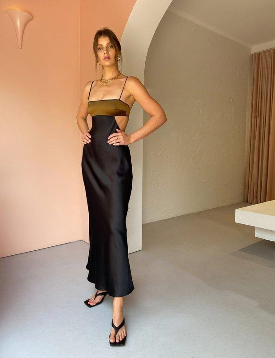 Bec & Bridge Agatha Cut Out Midi Dress Black/Copper Size AU 6 for rent on The Volte - main image