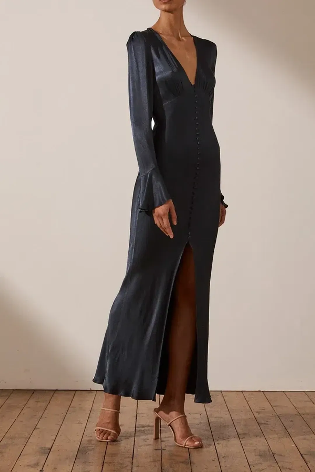 Shona Joy La Lune Frill Cuff Bias Midi Dress Midnight Size 8 for rent on The Volte - main image