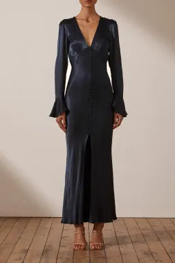 Shona Joy La Lune Frill Cuff Bias Midi Dress Midnight Size 8 for rent on The Volte - image 1