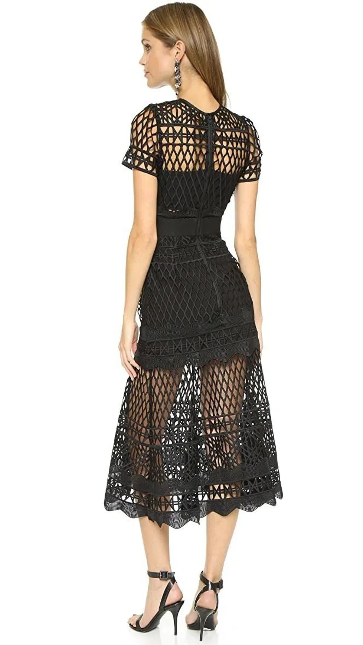 Self Portrait Cutwork Lace Layered Dress Black Size 4 - Image 2