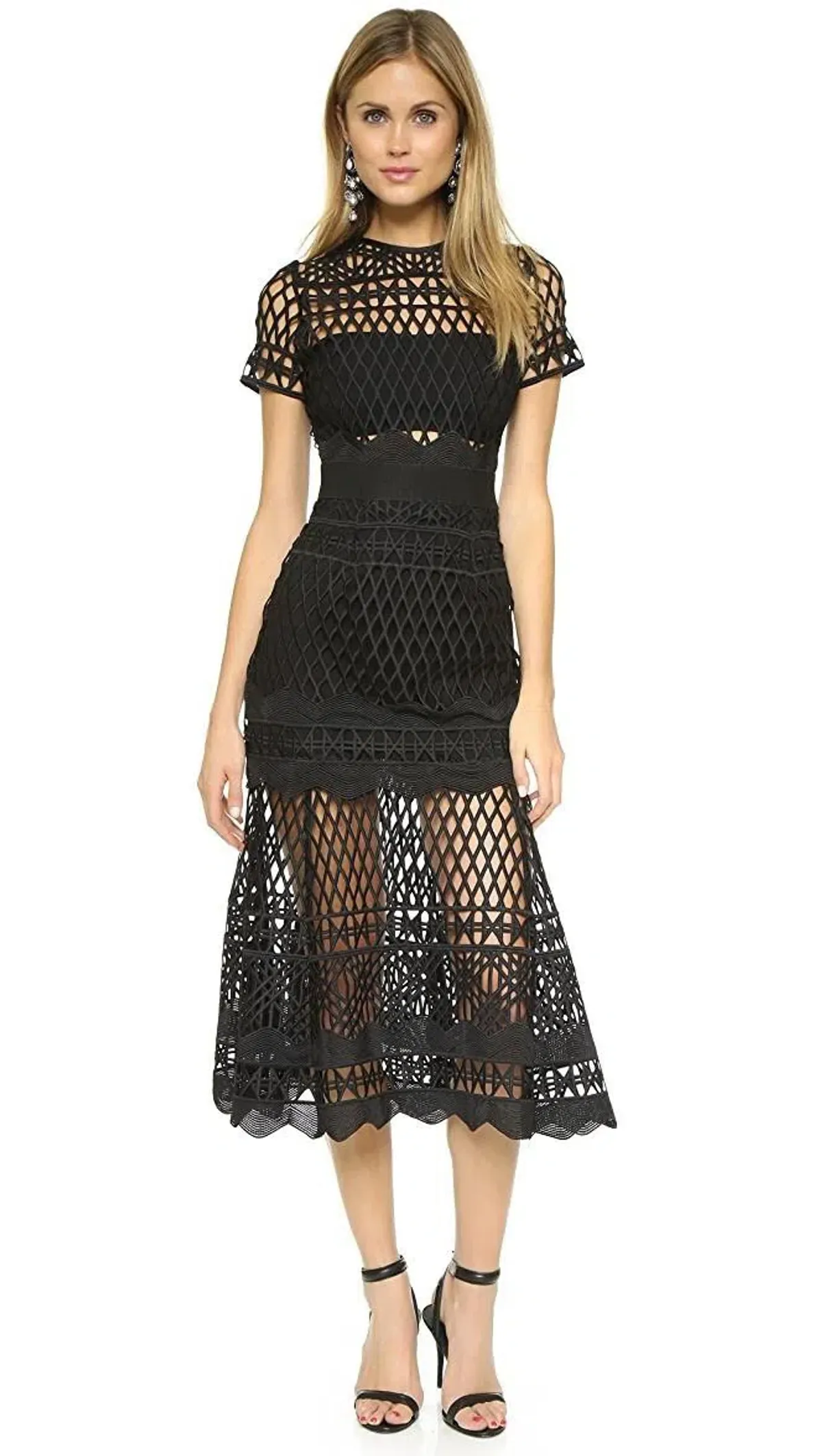 Self Portrait Cutwork Lace Layered Dress Black Size 4 - Image 1