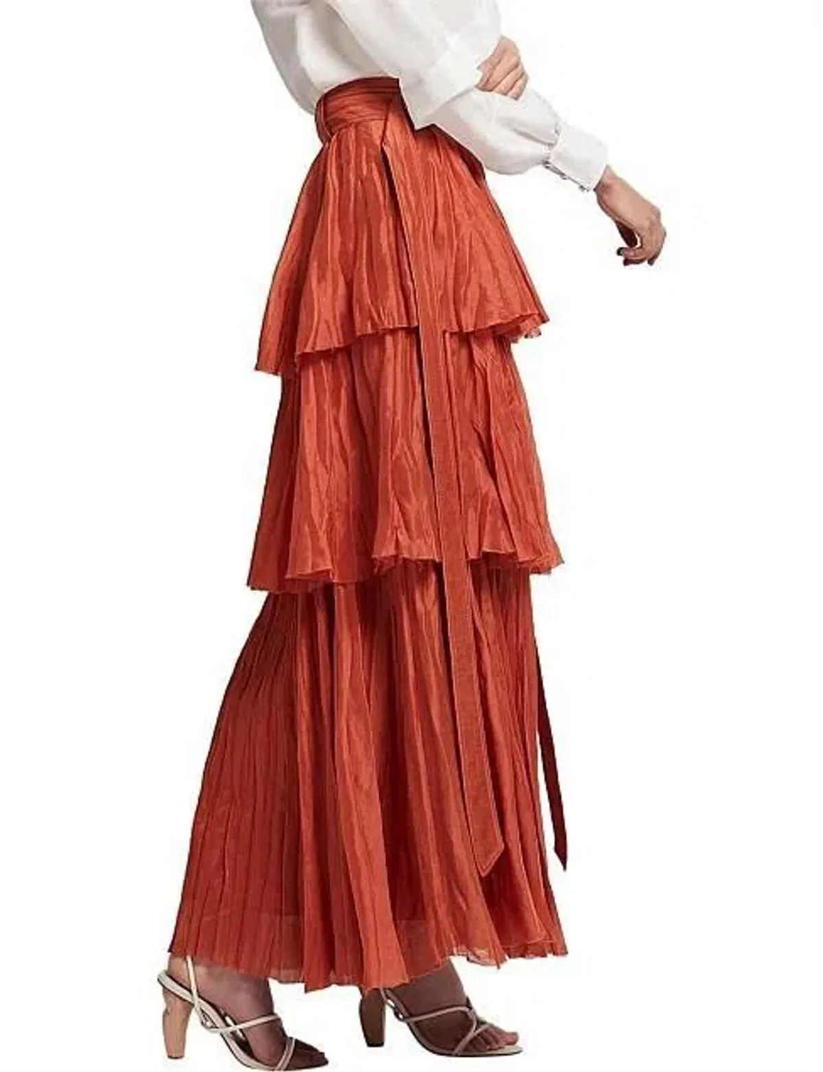 Aje Unfold Tiered Maxi Skirt Rust Size 8 - Image 4