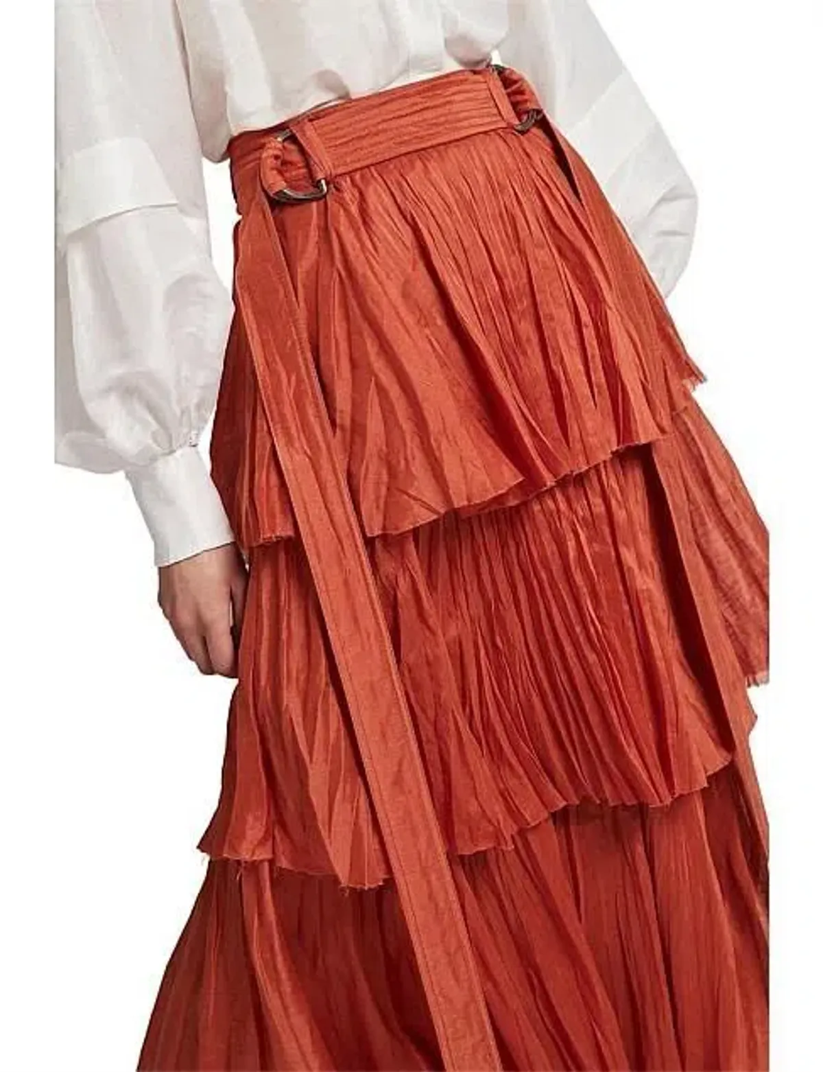 Aje Unfold Tiered Maxi Skirt Rust Size 8 - Image 2