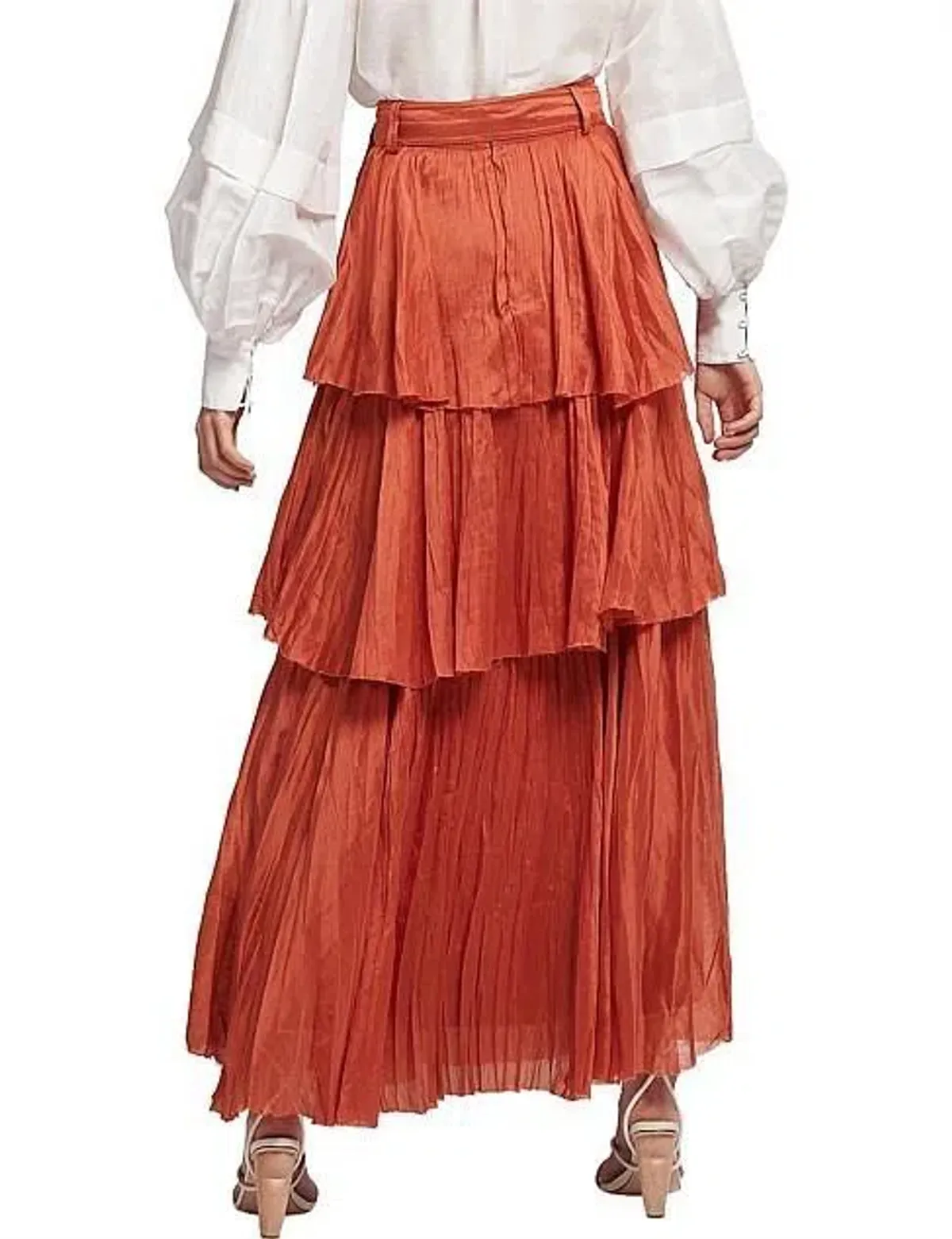 Aje Unfold Tiered Maxi Skirt Rust Size 8 - Image 3