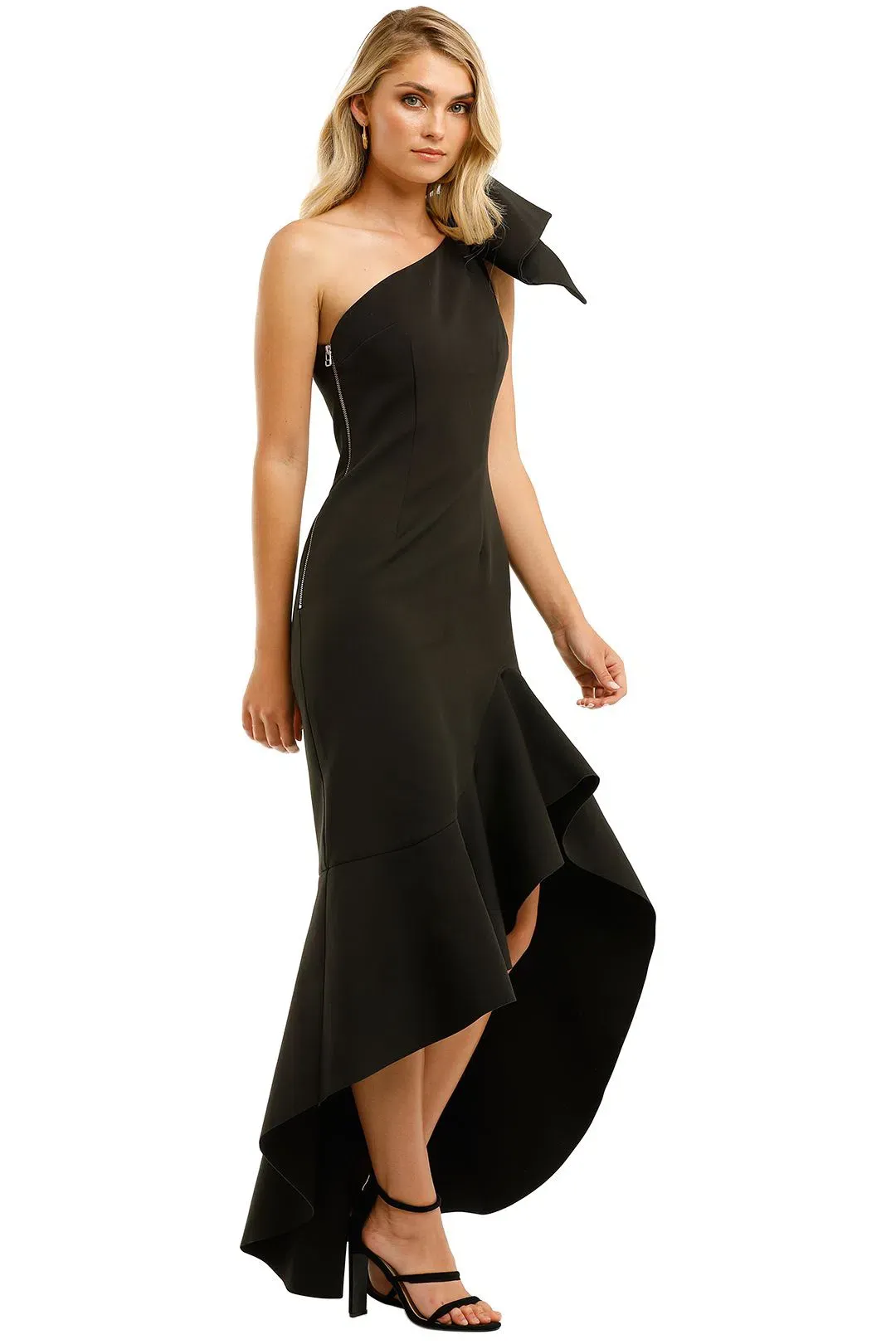 By Johnny Tie Shoulder Wave Gown Black Size 6 for rent on The Volte - main image
