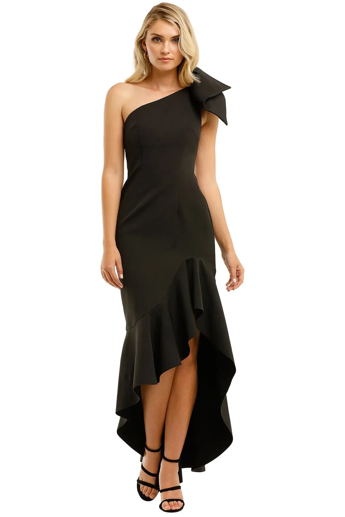 By Johnny Tie Shoulder Wave Gown Black Size 6 for rent on The Volte - main image
