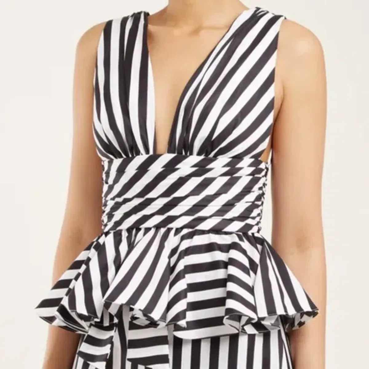 Caroline Constas Cotton Peplum Striped Top Print Size 10 - Image 2