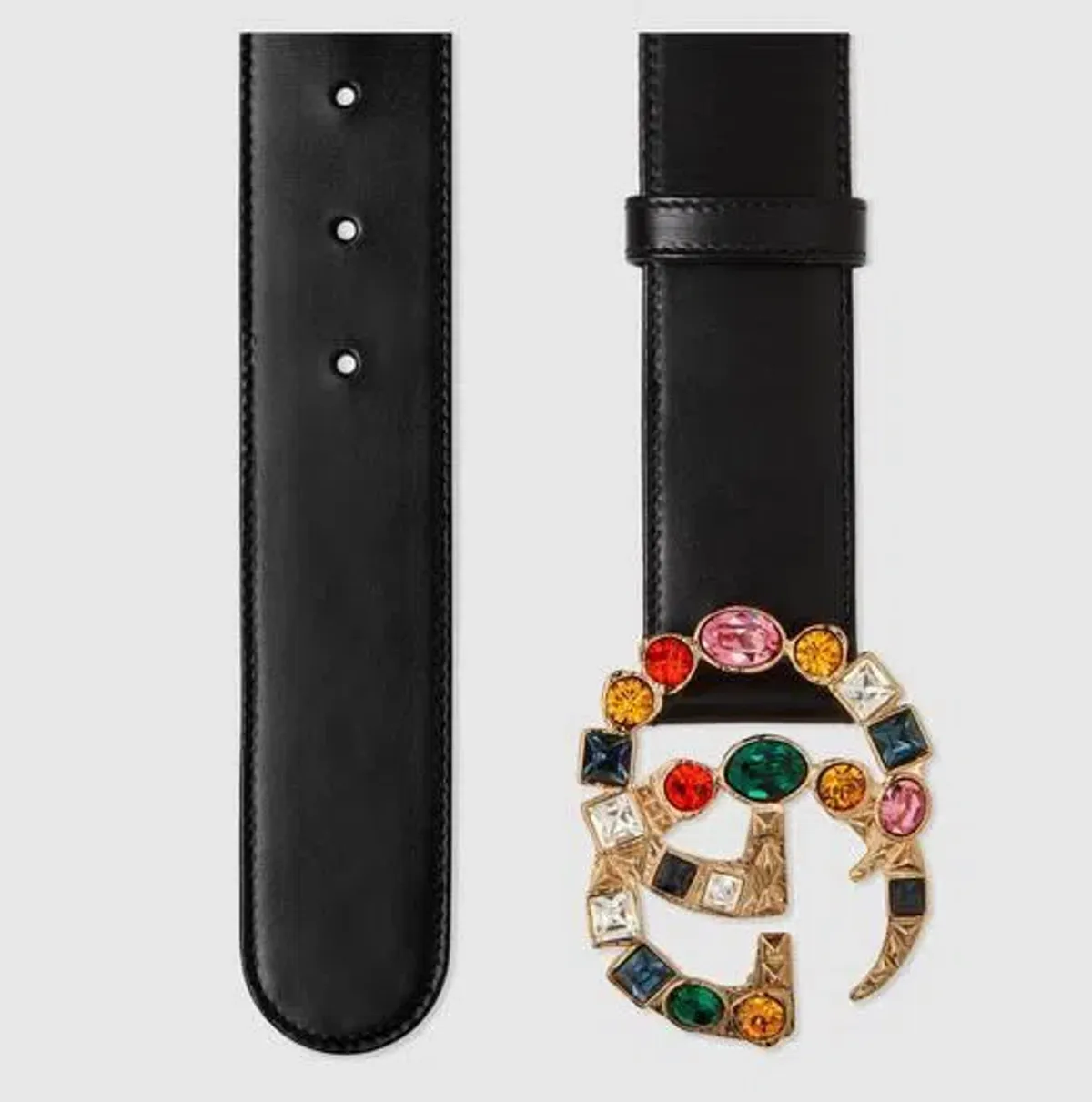 Gucci Leather Belt with Crystal Double G Buckle Multi - Image 3