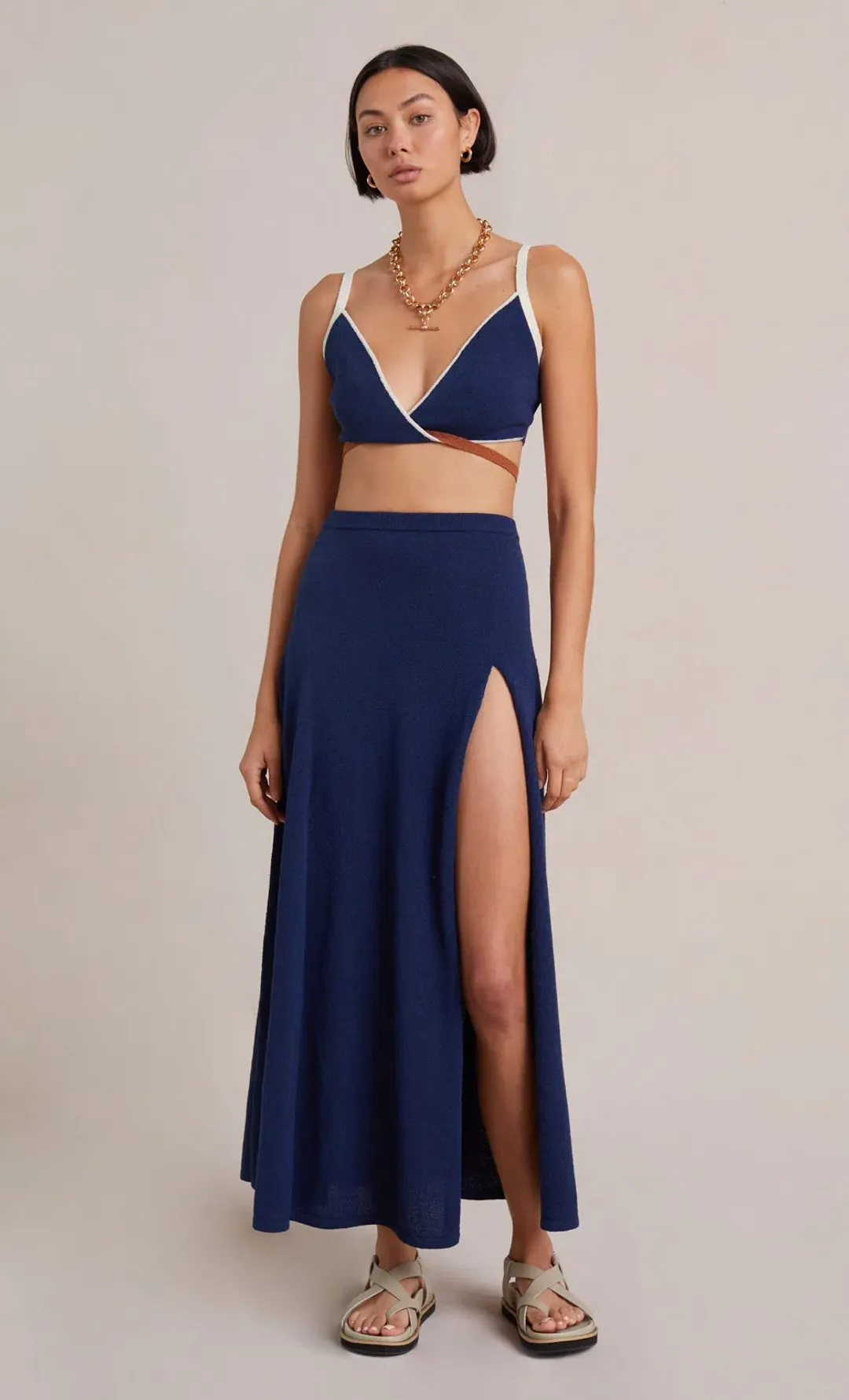 Bec & Bridge Enzo Knit Twist Top and Knit Skirt Set Ink Size 8 for rent on The Volte - main image