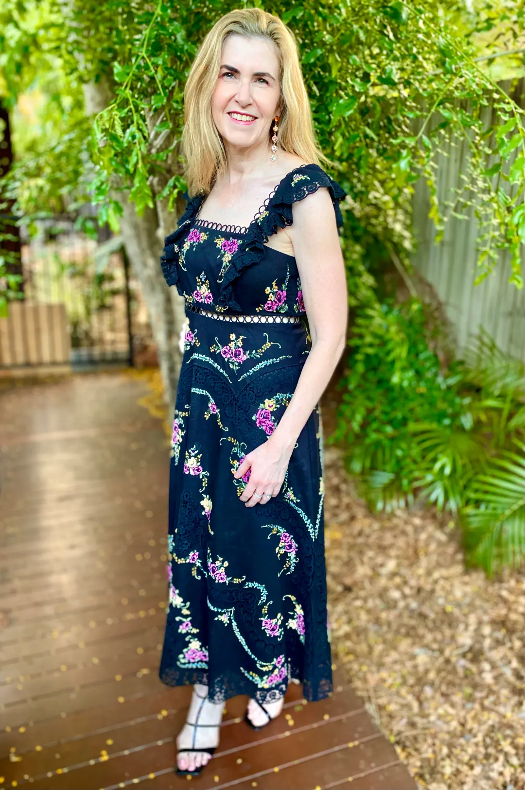 Zimmerman Black Allia Floral Cross Stitch Maxi Dress Size 3 / 14 for rent on The Volte - main image