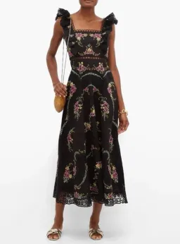 Zimmerman Black Allia Floral Cross Stitch Maxi Dress Size 3 / 14 for rent on The Volte - image 1