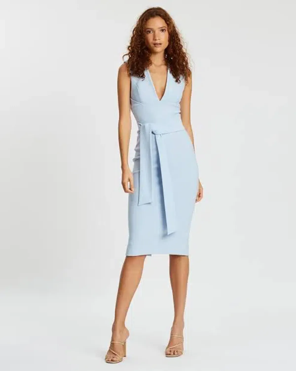 Shona Joy Lucy Plunged Midi Dress Blue Size 8 - Image 1