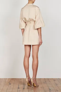 Shona Joy Ellington Linen Balloon Sleeve Mini Dress Cream Size 8 for rent on The Volte - image 2