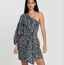 Shona Joy Parker One Shoulder Draped Mini Dress Print Size 8 for rent on The Volte - image 2