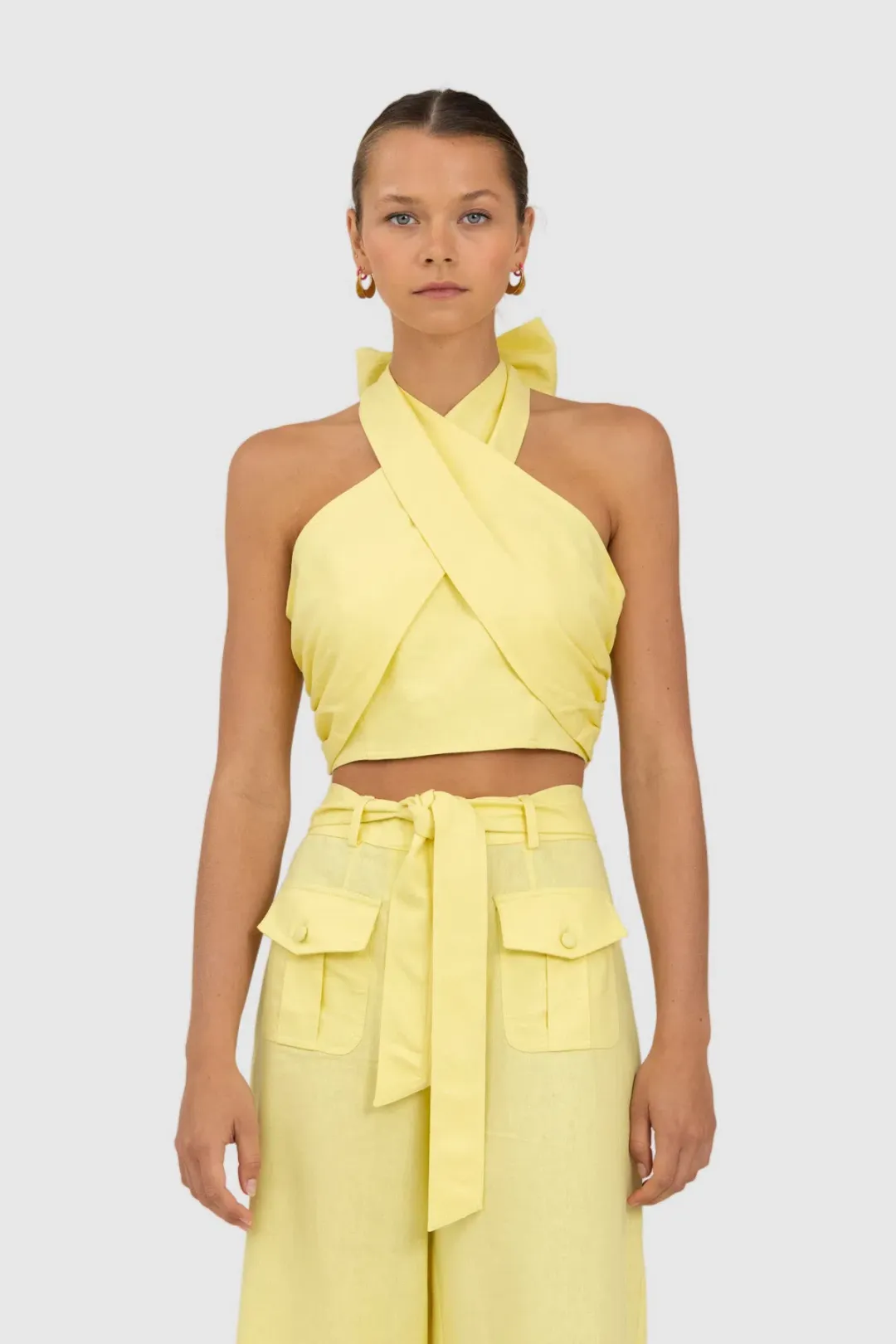 The Wolf Gang Sahara Linen Twist Neck Top Yellow Size 6 for rent on The Volte - main image