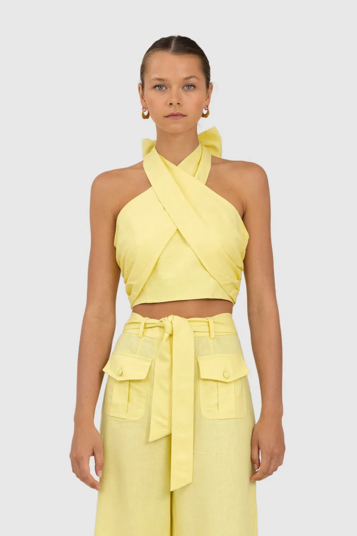 The Wolf Gang Sahara Linen Twist Neck Top Yellow Size 6 for rent on The Volte - main image