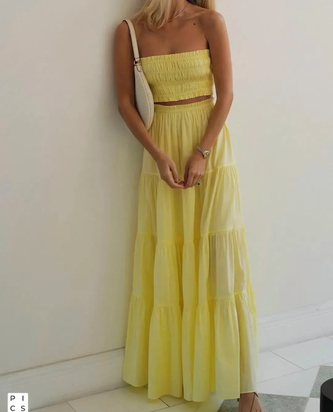 Steele Paradise Crop and Parasol Skirt Set in Neon Yellow Size 10 for rent on The Volte - main image