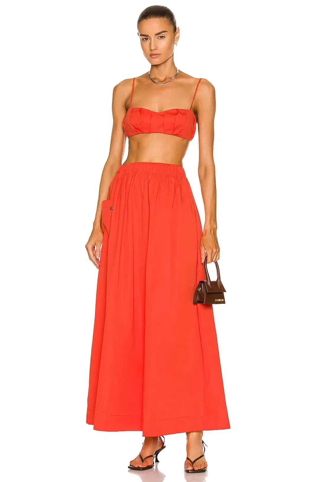 Sir the Label Anja Tucked Bralette Top Size 1 and Skirt Size 0 Set in Mandarin Red for rent on The Volte - main image