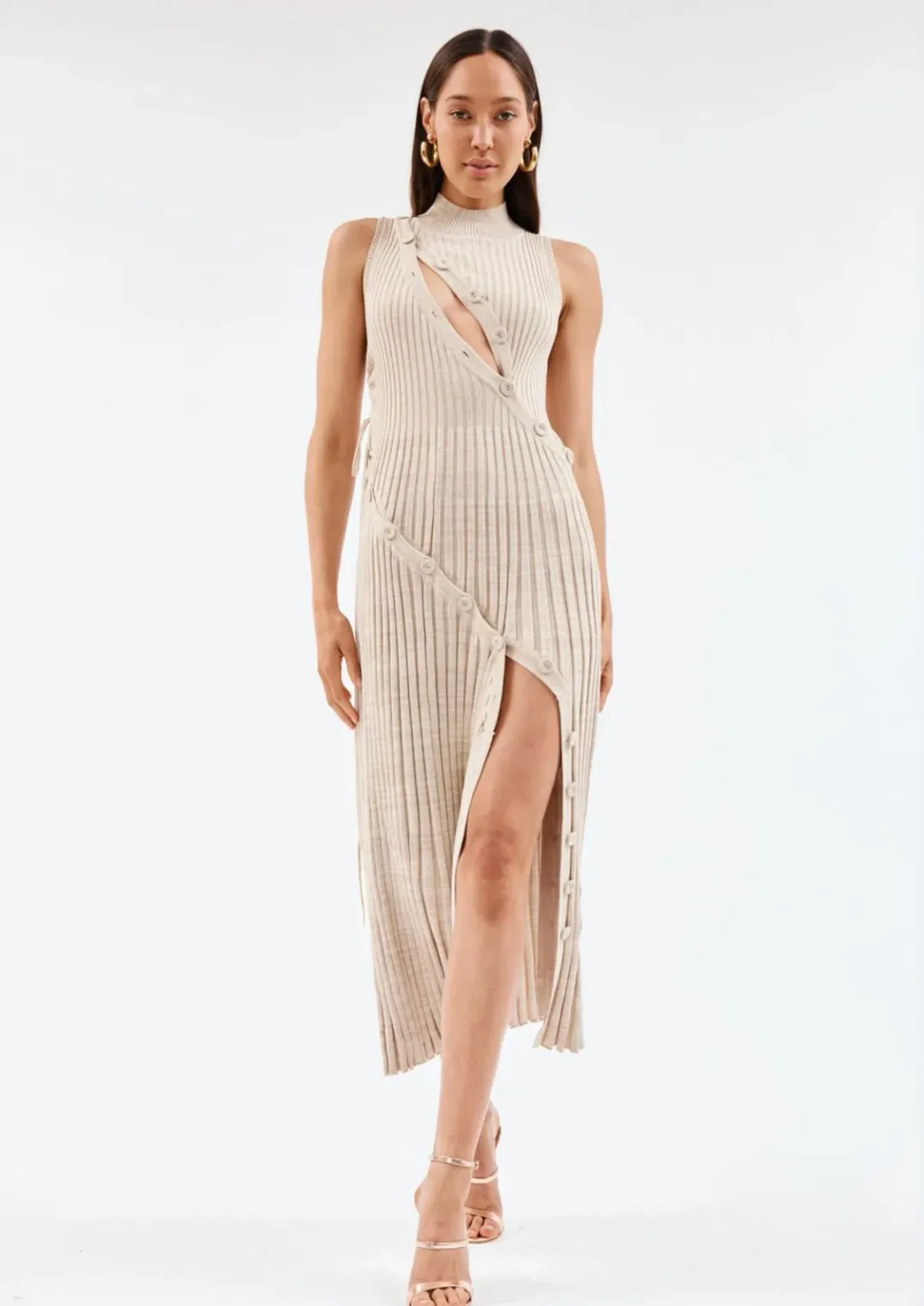 Christopher Esber Spiral Knit Dress Tan Marle Size 6 for rent on The Volte - main image
