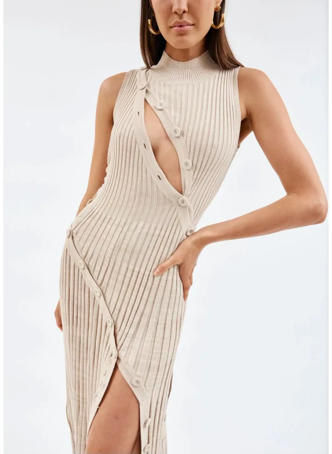 Christopher Esber Spiral Knit Dress Tan Marle Size 6 for rent on The Volte - main image