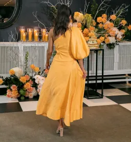 Aje Concept Linen and Silk One Shoulder Dress Yellow Size 6 for rent on The Volte - image 3