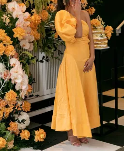 Aje Concept Linen and Silk One Shoulder Dress Yellow Size 6 for rent on The Volte - image 2
