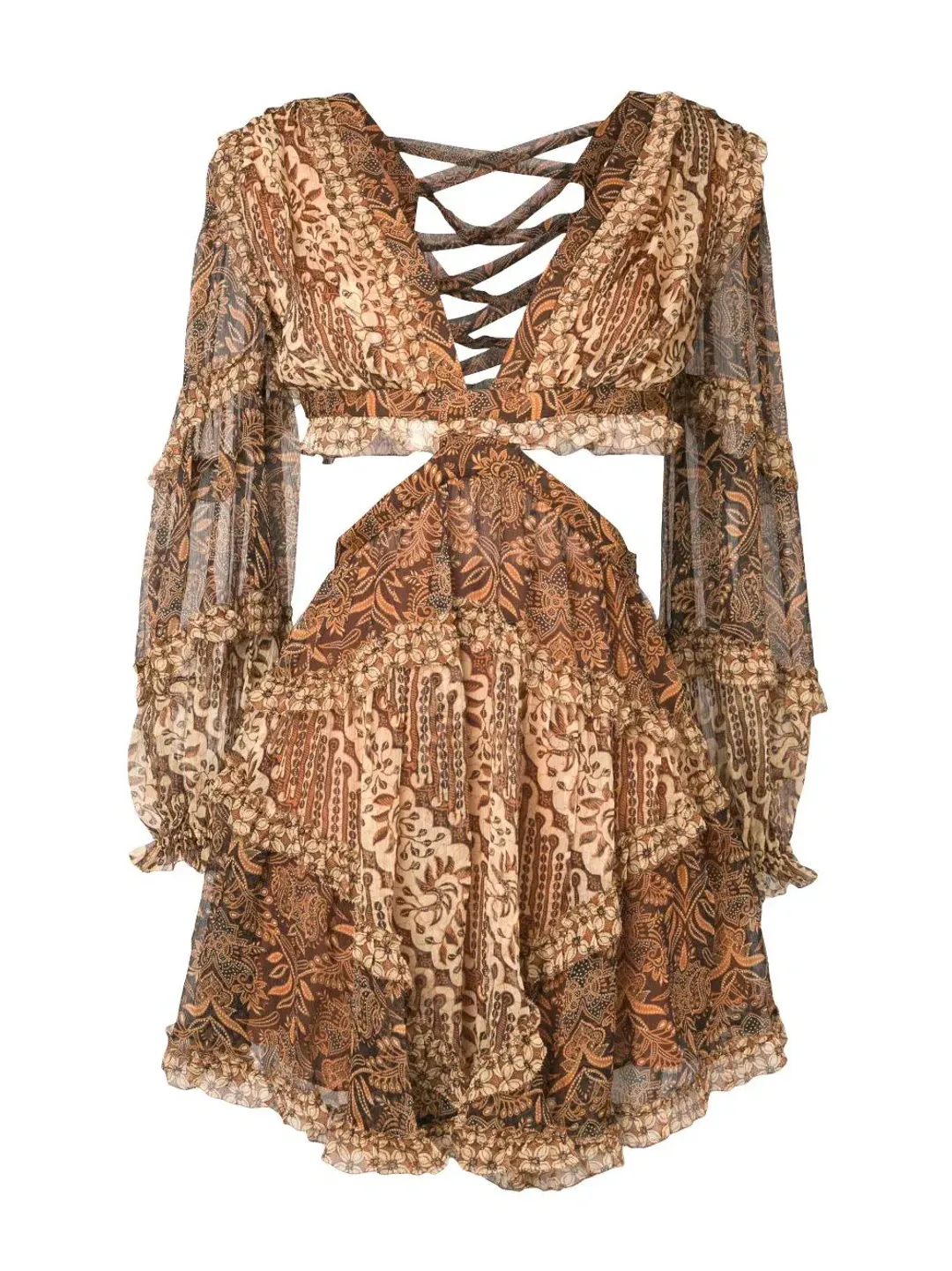 Zimmermann Tali Batik Cut Out Mini Dress Spliced Print Size 8 for rent on The Volte - main image
