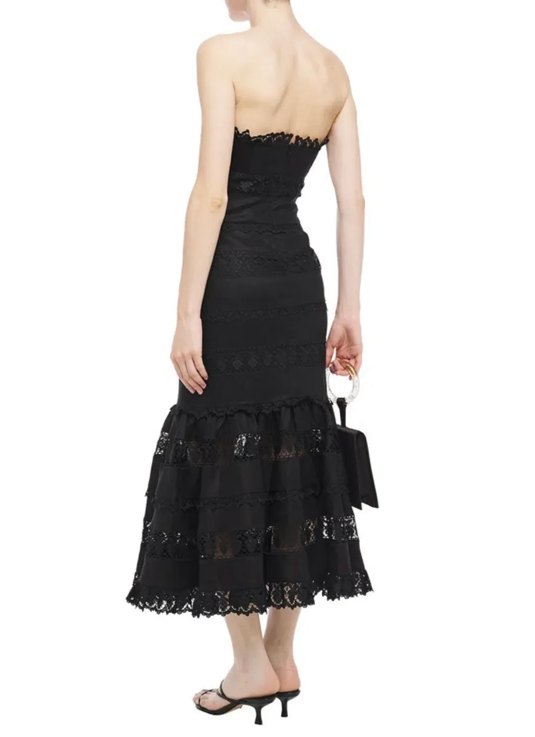 Zimmermann Strapless Linen and Guipure Lace Maxi Dress Black Size 0 / AU 8 for rent on The Volte - main image